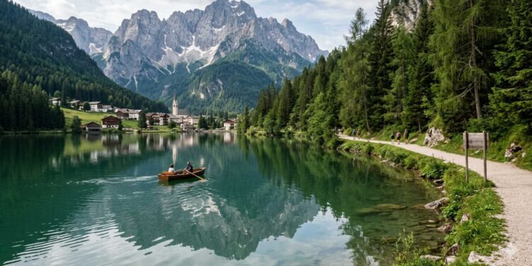 Gita fuori porta al Lago di Alleghe sentieri e cosa fare (generata con AI a solo scopo illustrativo)