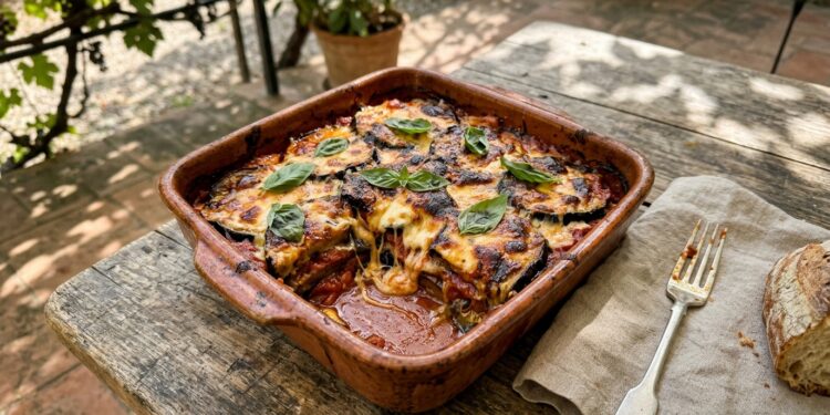 Parmigiana di melanzane alla campana, fritta e filante come vuole la tradizione